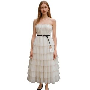 Cream Strapless Ruffled Tiered Sundress for Brides